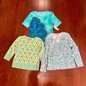 3 shirts blouses pullover spring summer pattern blue green casual NWT
